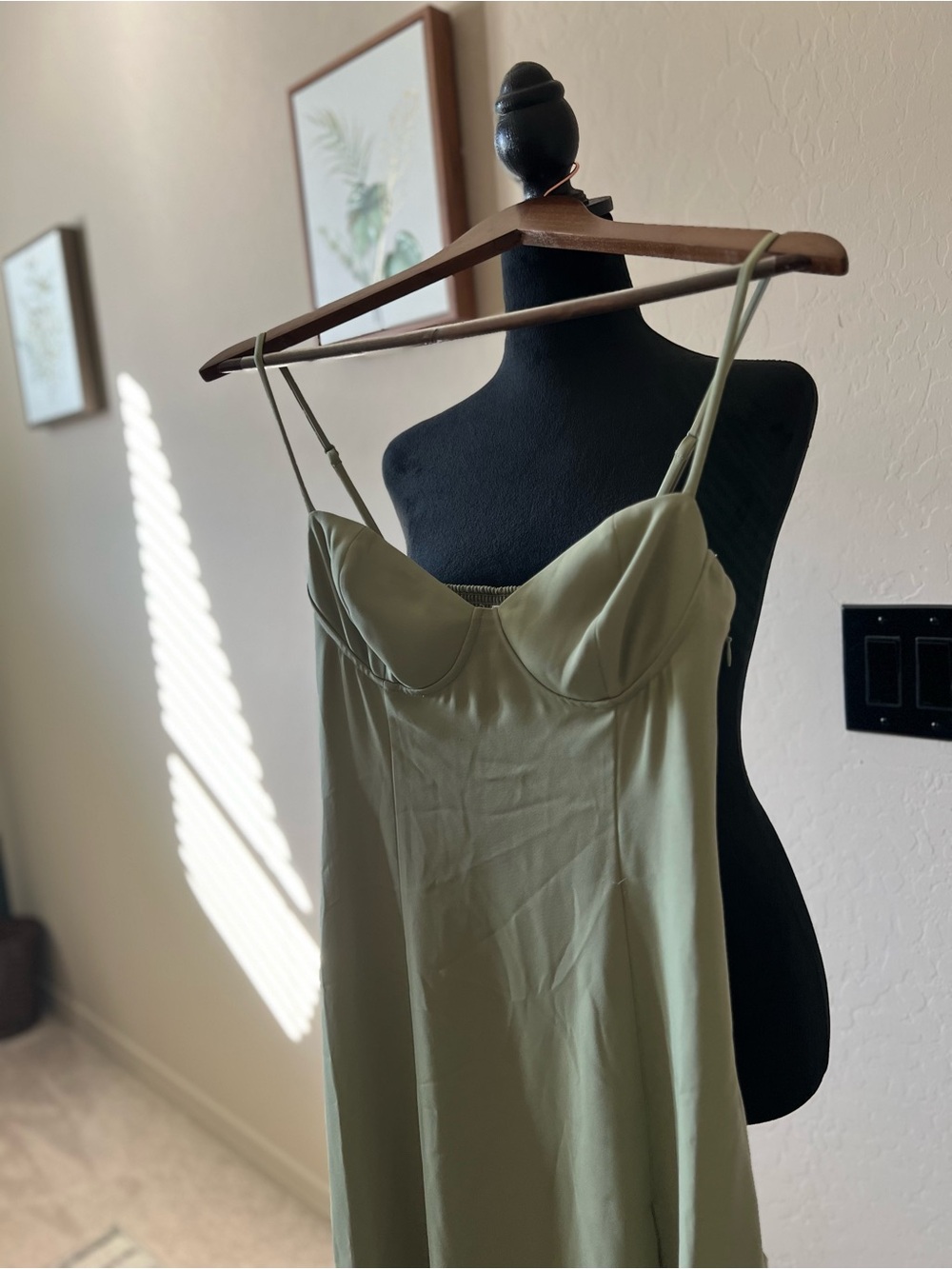 Wilfred Olive Slip Midi Dress with Spaghetti Straps